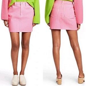 Victor Glemaud x Target Pink Pin Striped Denim Mini Jean Skirt Size 10 New